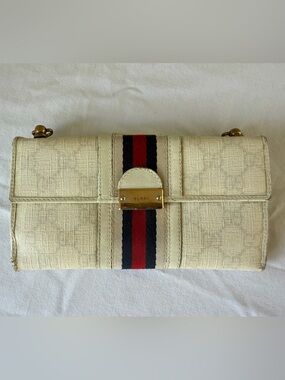 Gucci Cream Canvas Clutch with Red & Navy Web Stripe